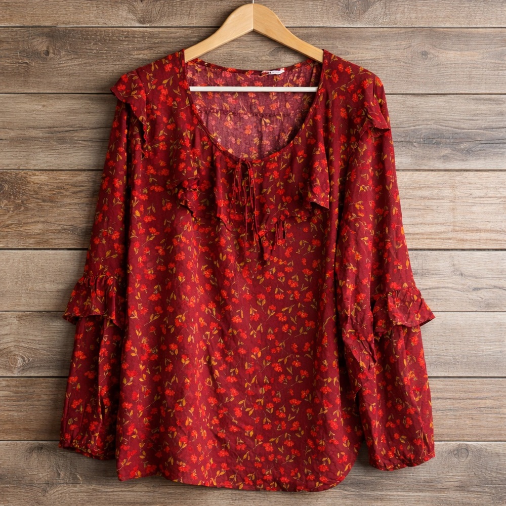 Sonoma 4x Floral Print Rayon Tie String Neck Blouse